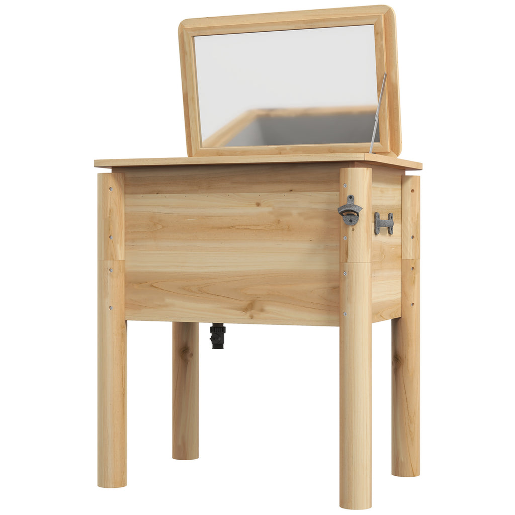 54-Qt Wooden Patio Cooler, Outdoor Cooler Table with Bottle Opener and 3 Handles, Natural