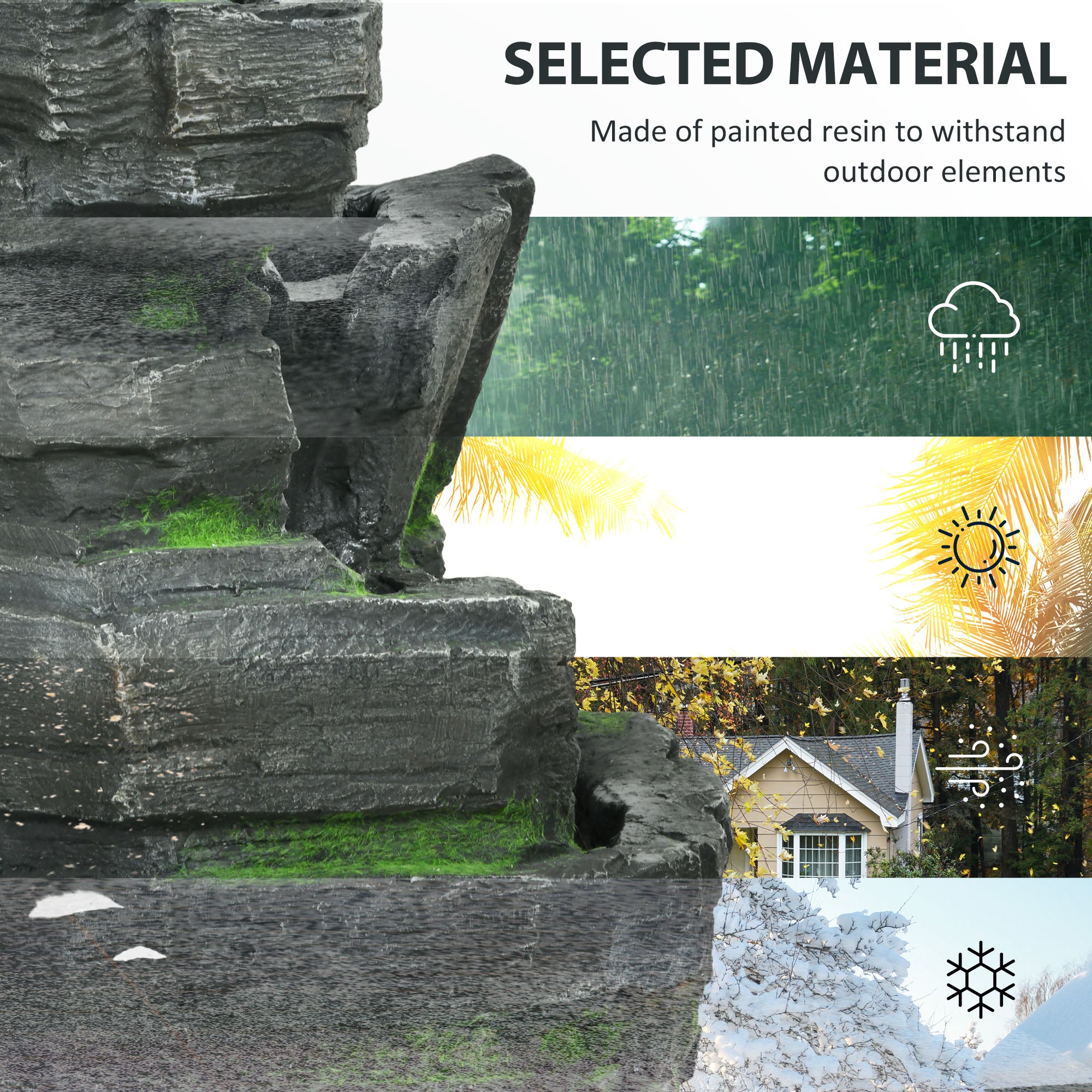 Garden Water Fountain with LED Lights and Pump, 4 Tier Cascading Water Fountain for Outdoor