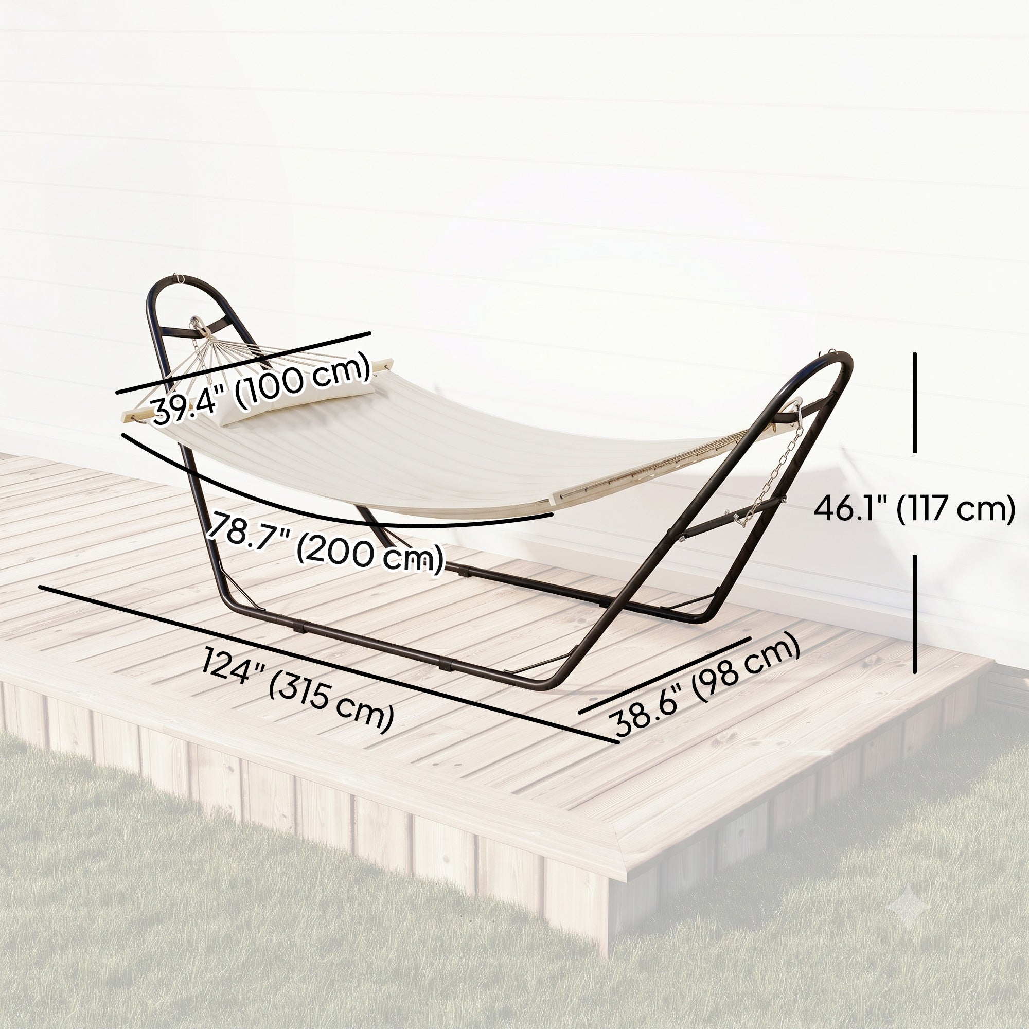 Hammock with Stand, Heavy Duty Camping Hammock with Detachable Pillow and Spreader Bar, 264 lbs Capacity, Cream White