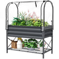 Raised Garden Bed with Cover, Metal Elevated Planter Box with Bottom Shelf and Liner, Dark Grey