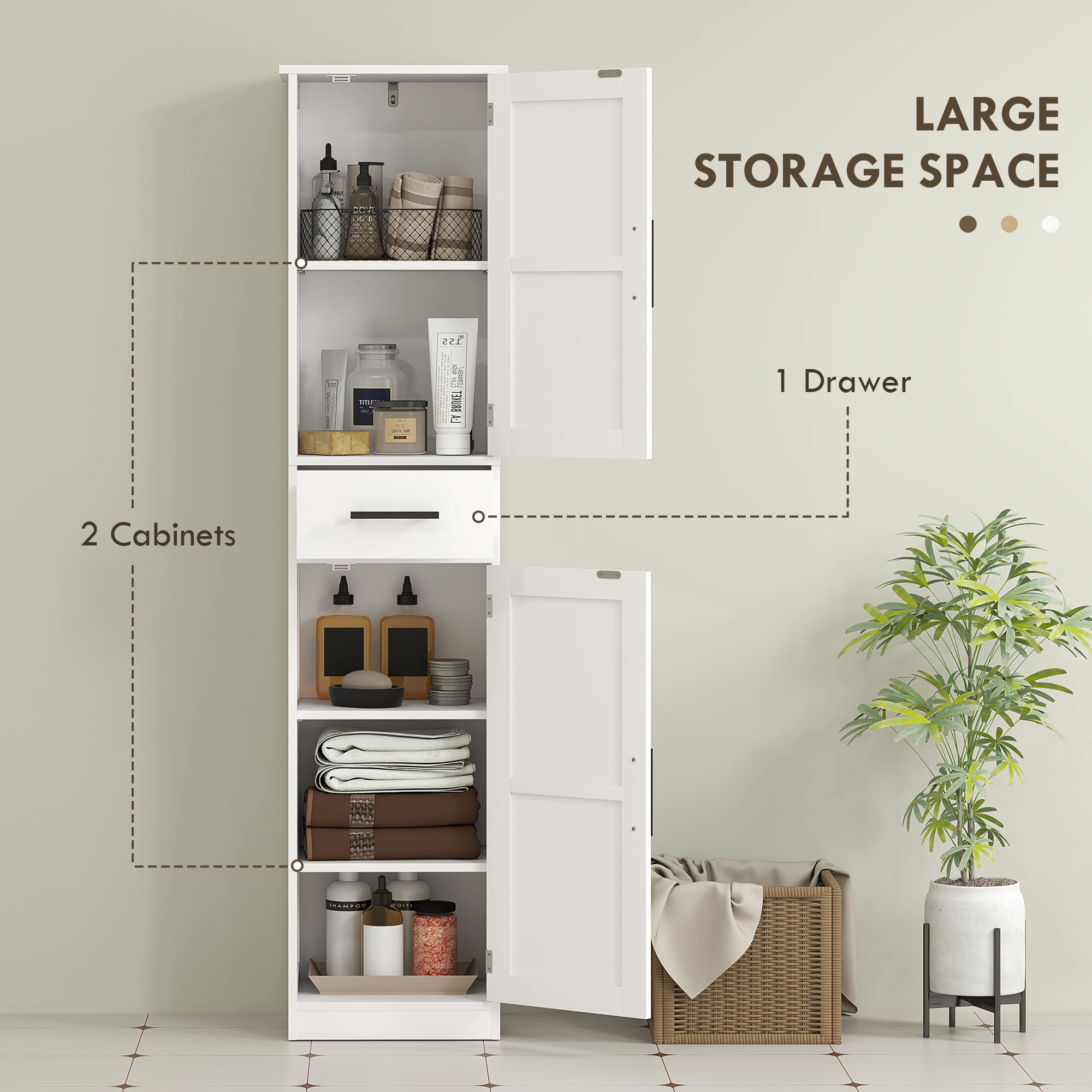 67" Tall Bathroom Cabinet, Narrow Bathroom Storage Cabinet with Drawer, Barn Doors and Adjustable Shelves, White