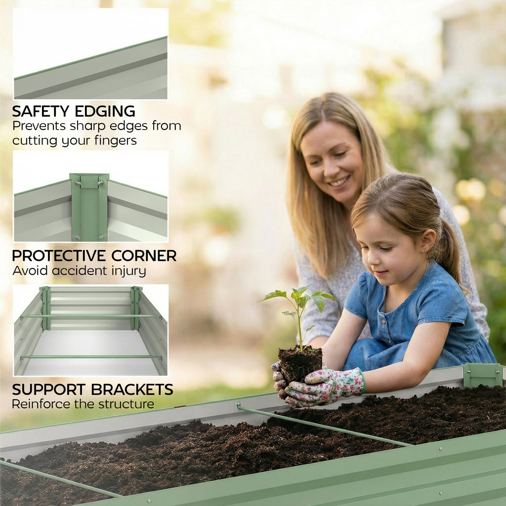 8'x2'x1' Galvanized Raised Bed, Large Elevated Planter Box for Growing Flowers, Herbs and Vegetables, Light Green