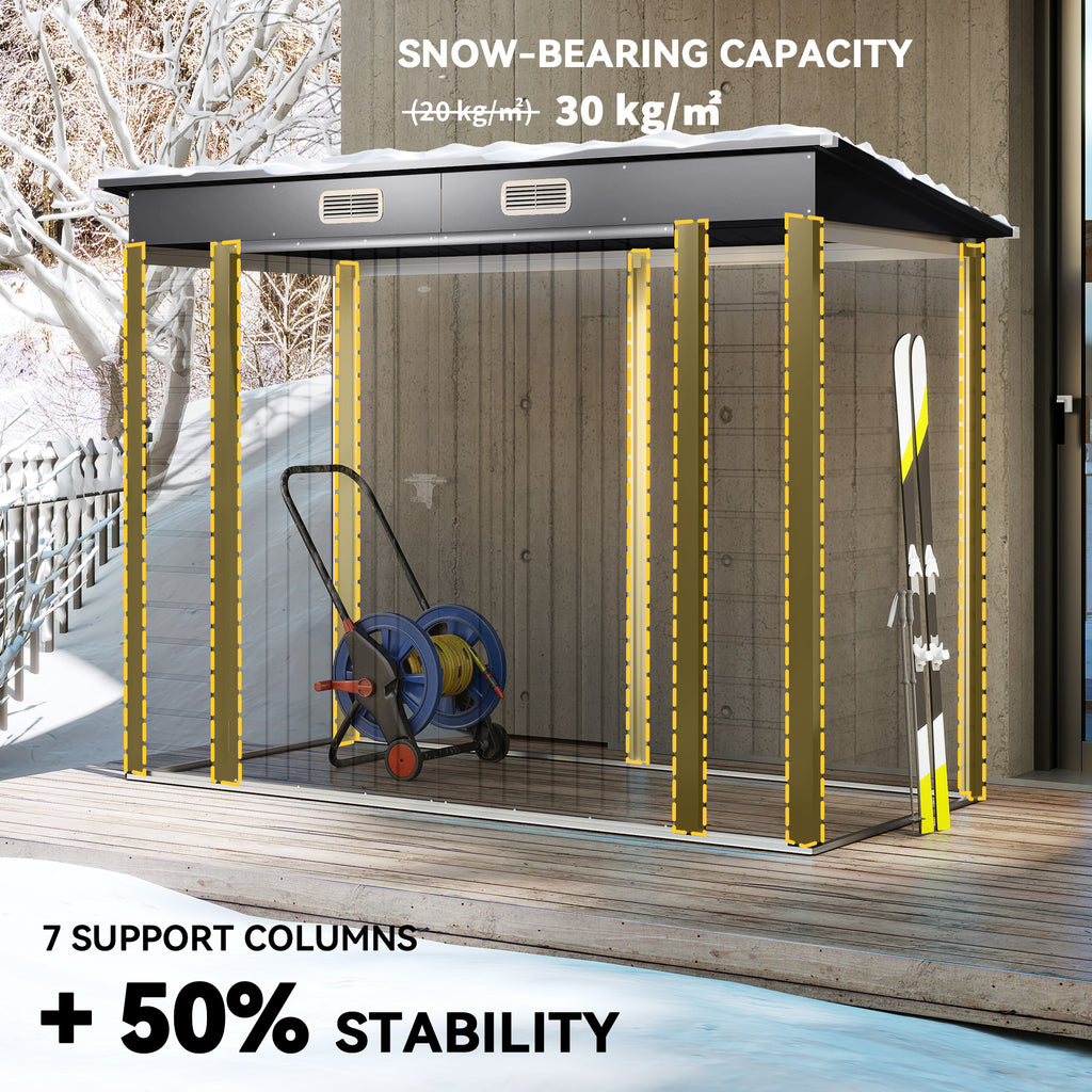 8 x 4FT Galvanized Garden Storage Shed, Metal Outdoor Shed with Double Doors and 2 Vents, Grey