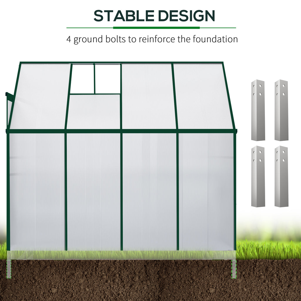 Walk-In Garden Greenhouse Aluminum Polycarbonate with Roof Vent for Plants Herbs Vegetables 8' x 4' x 7' Silver