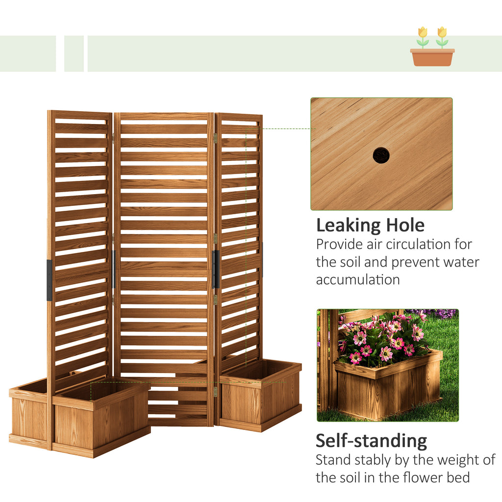 Outdoor Privacy Screen Wood Privacy Panel with 4 Planter Boxes, Raised Bed with 3 Panels, Drainage Holes, Natural