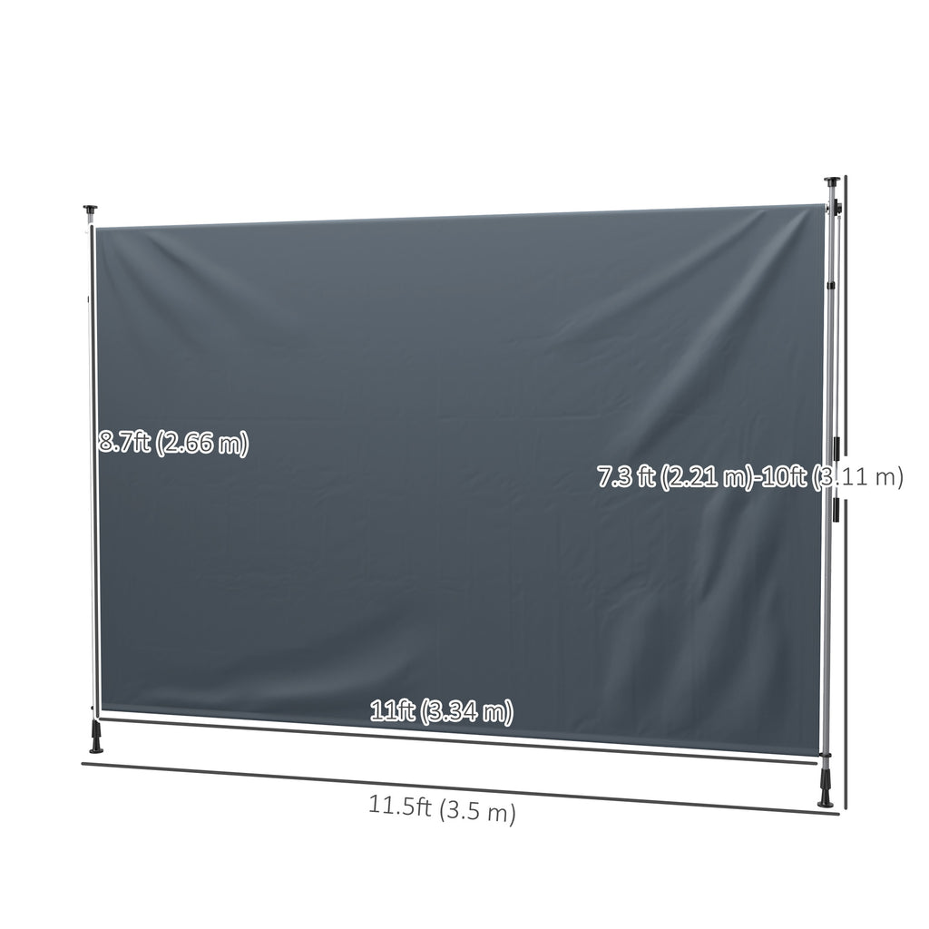 11.5' x 10' Manual Retractable Patio Awning, Outdoor Privacy Screen with UPF30+ & Water-Resistant Fabric, Dark Grey