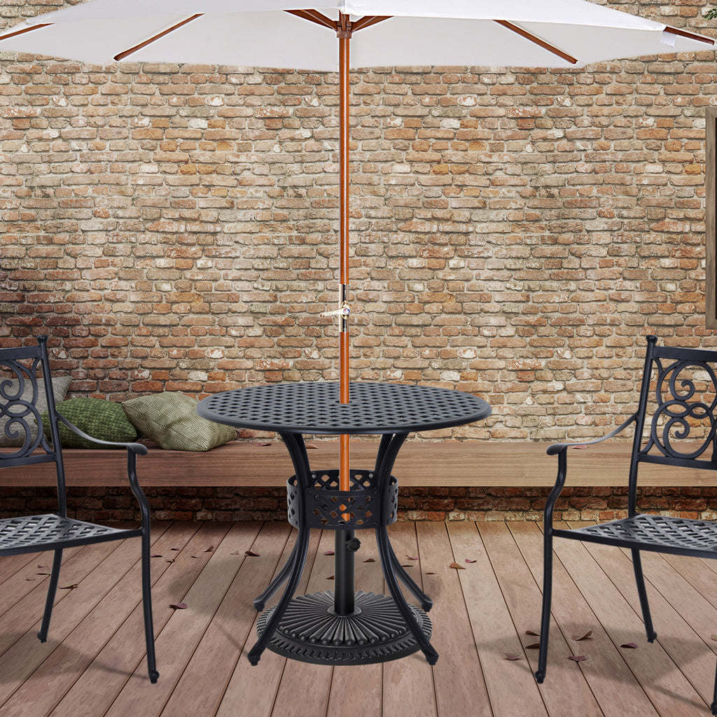 33-Inch Roud Patio Dining Table with Umbrella Hole, Cast Aluminum Garden Table, All Weather Patio Bisto Table, for Lawn, Garden, Outside, Black