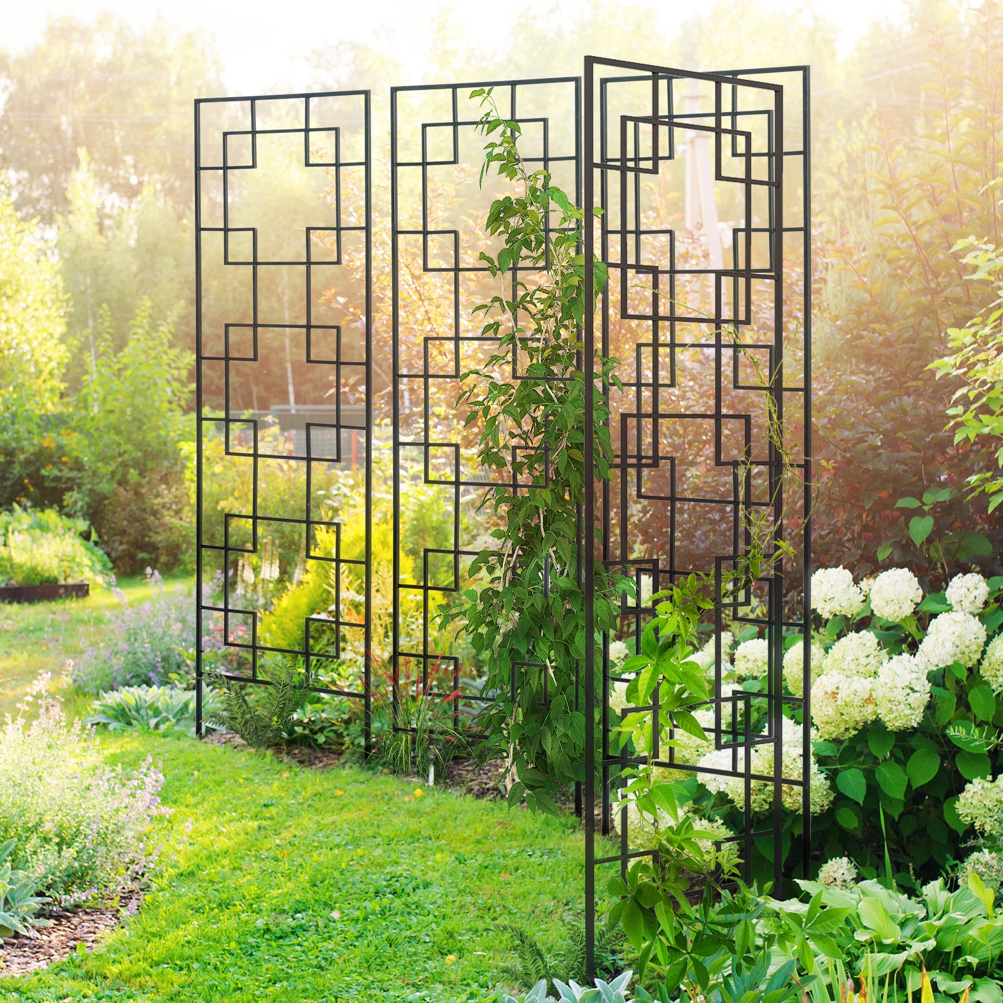 4 Pack Garden Trellis for Climbing Plants, Outdoor Metal Grid Panels for Roses, Vine Flower, Cucumber, Clematis, 72" Tall
