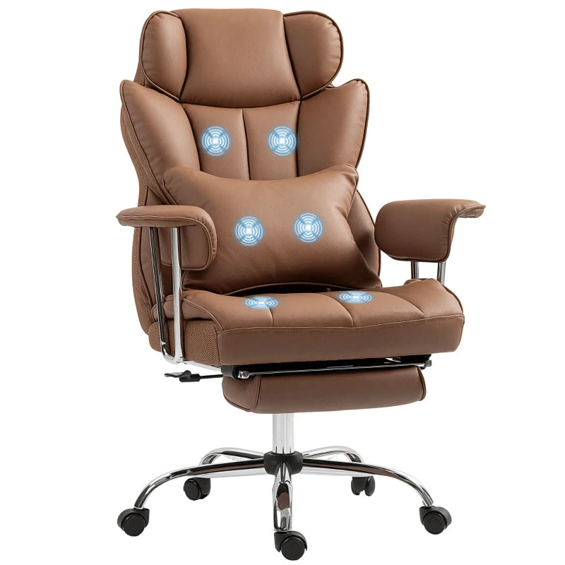 Brown Executive Massage Office Chair with Lumbar Support and Footrest