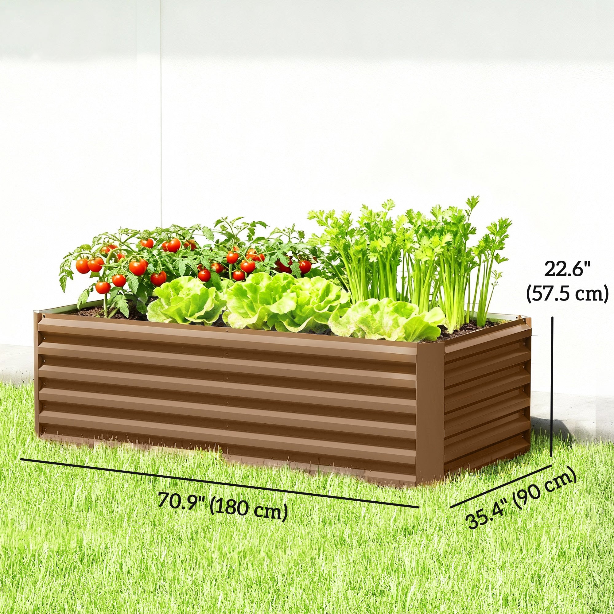 6' x 3' x 2' Raised Garden Bed, Galvanized Planter Box for Growing Flowers, Herbs and Vegetables, Brown