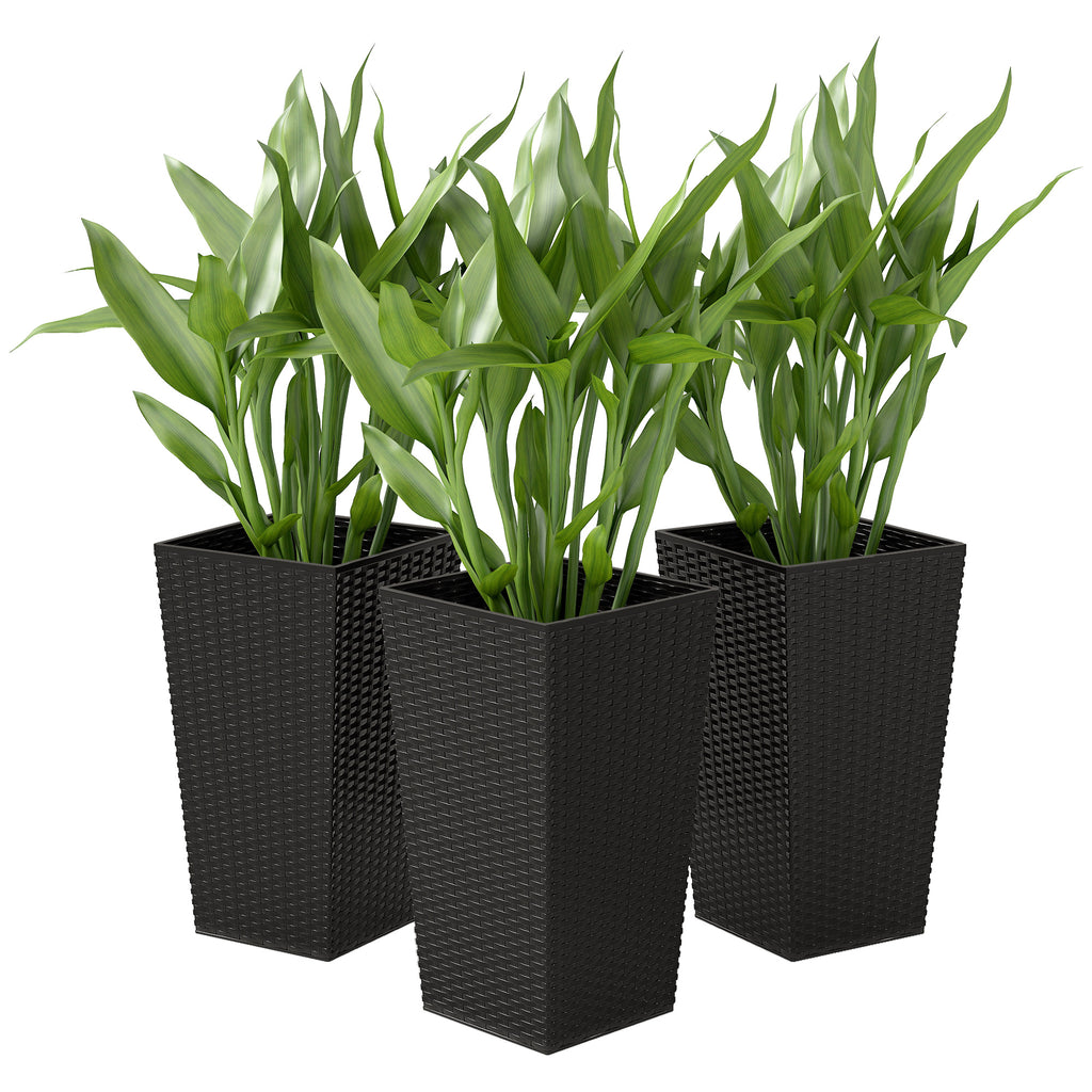 Set of 3 Tall Plant Stand, Outdoor & Indoor Flower Pot Set for Front Door, Entryway, Patio and Deck, Black