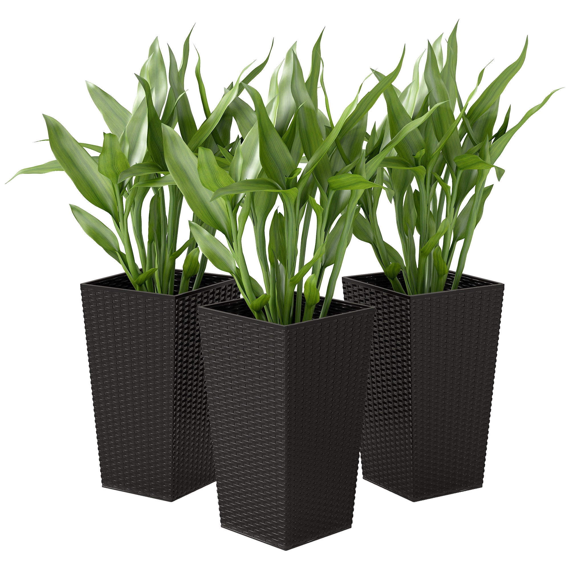 Set of 3 Tall Plant Stand, Outdoor & Indoor Flower Pot Set for Front Door, Entryway, Patio and Deck, Black