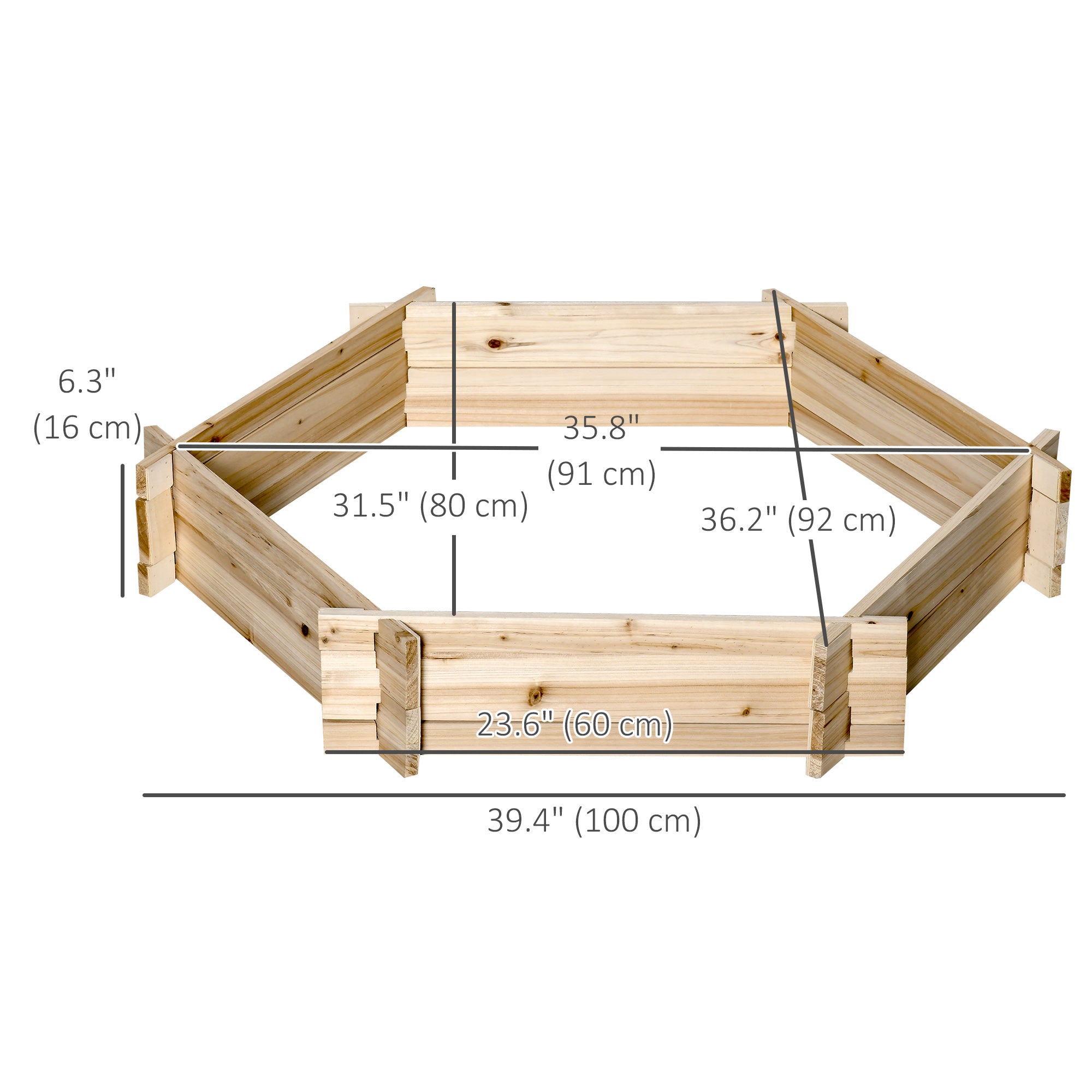 39" x 36" Screwless Hexagon Planter Box, Raised Garden Bed, Herb Garden for Vegetables, Flowers, Natural