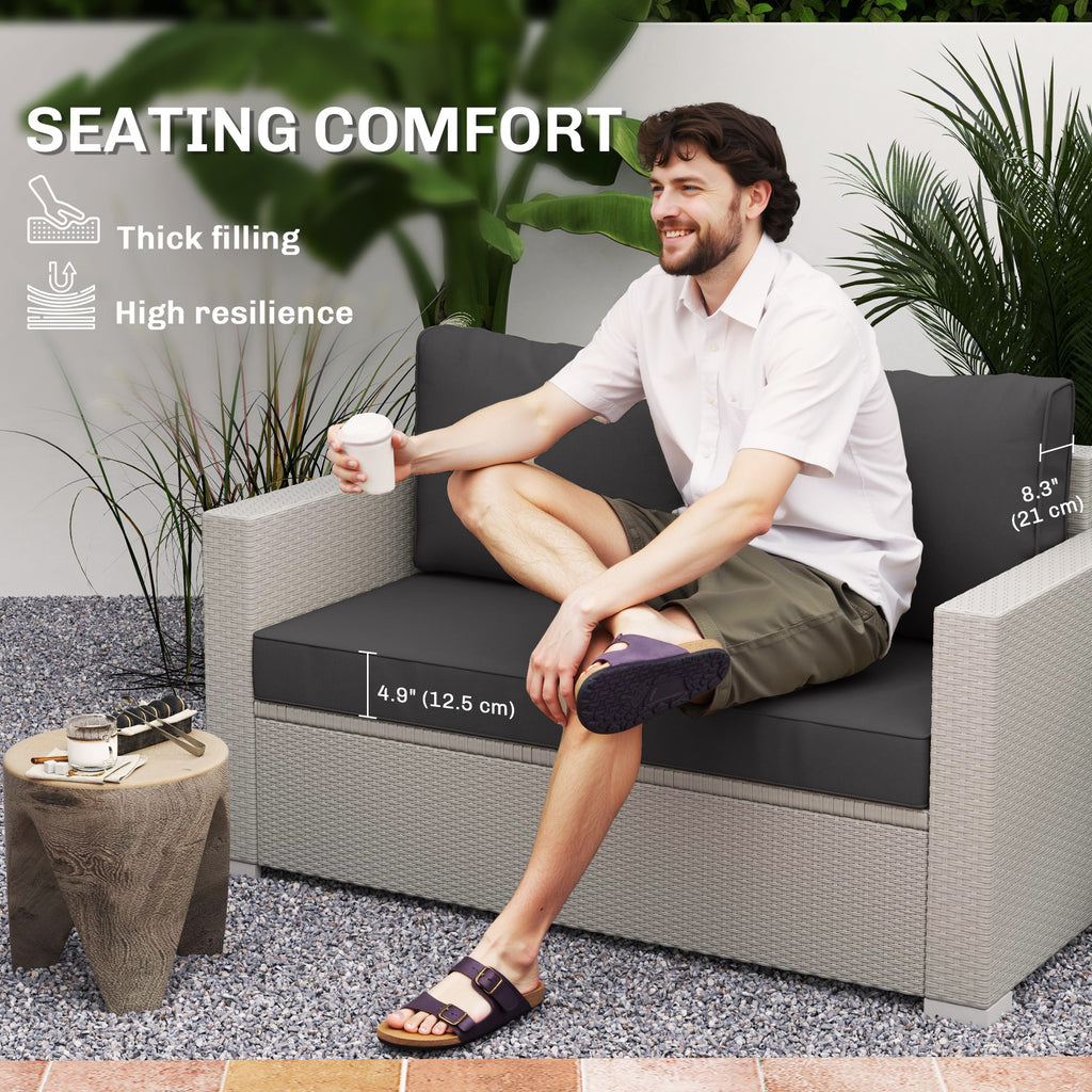 2 Seater Outdoor Seat Cushions with Backrest, Loveseat Double Sofa Outdoor Furniture Cushions, Black