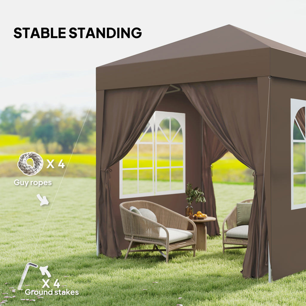 6.6'x6.6' Pop Up Canopy Tent with Sidewalls, Instant Sun Shelter Camping Gazebo with Carry Bag, Coffee