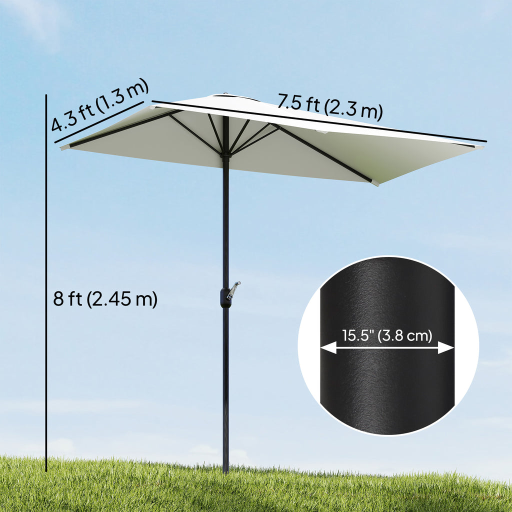 8ft Half Umbrella Outdoor Balcony Parasol Patio Garden Outdoor Window Sun Shade w/ 5 Ribs, Cream White