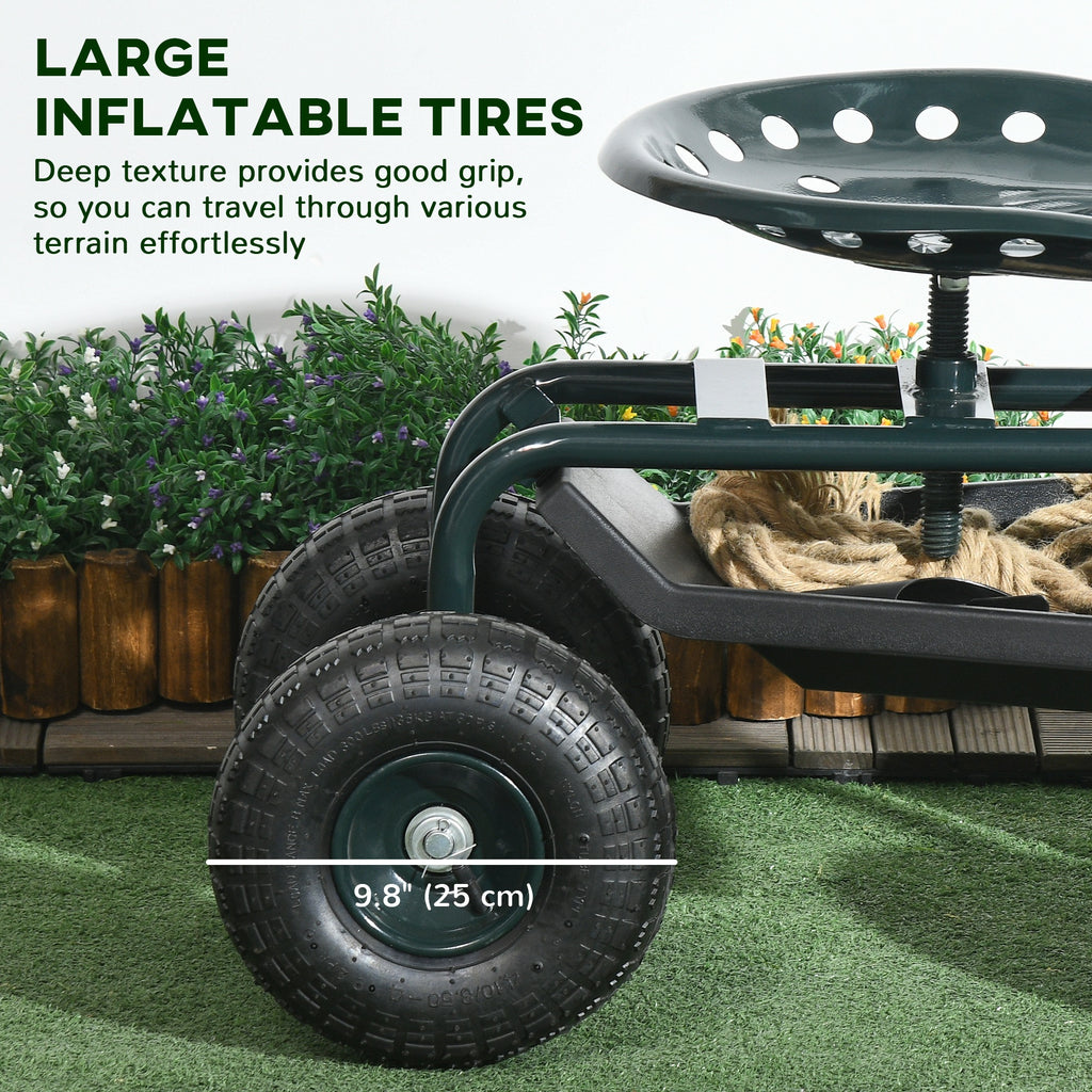 Garden Cart Garden Seat on Wheels with Tool Tray, 360Â° Swivel and Height Adjustable Seat, for Patio and Yard