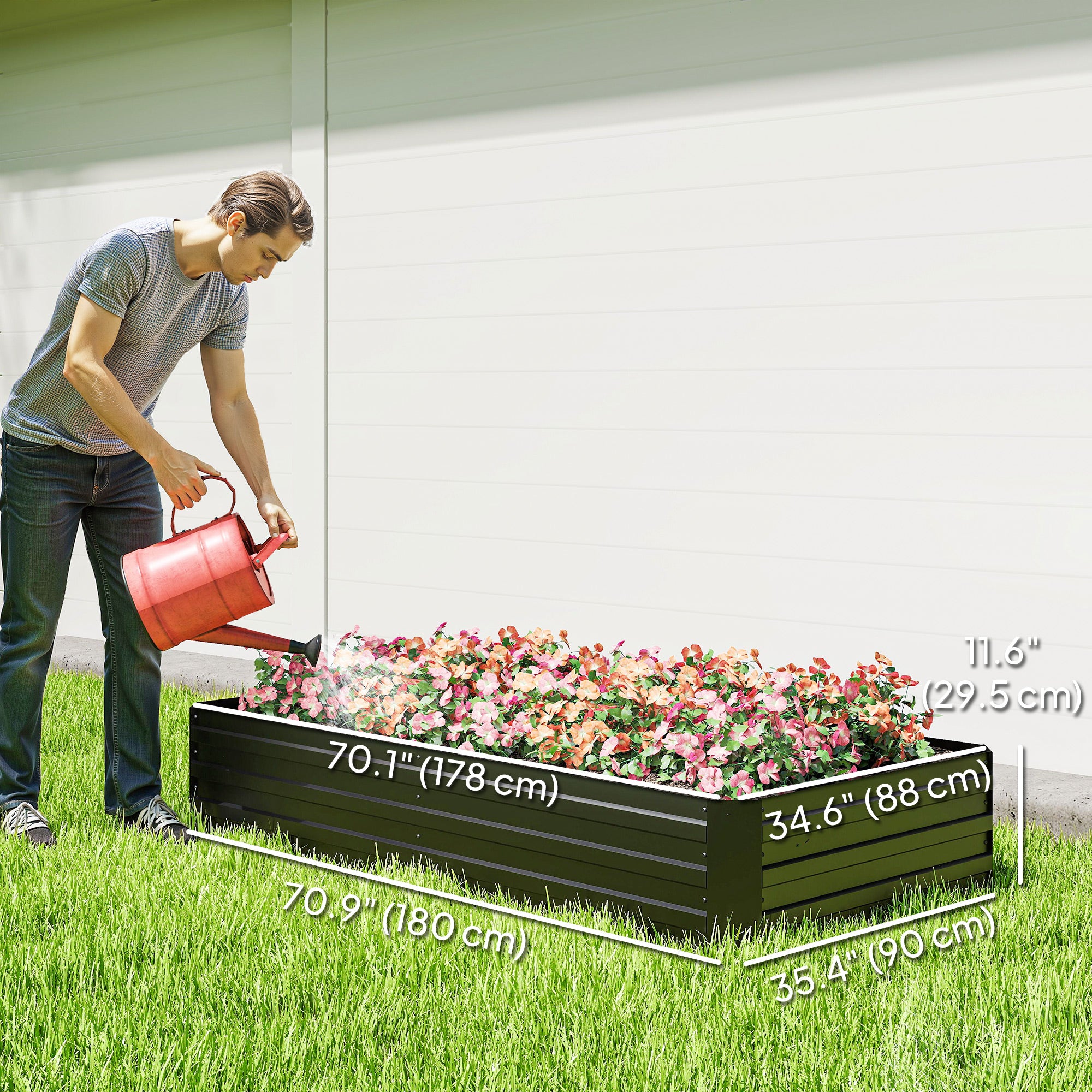 6' x 3' x 1' Raised Garden Bed with 2 Trellis Tomato Cages, Steel Frame Elevated Planter Box, Black