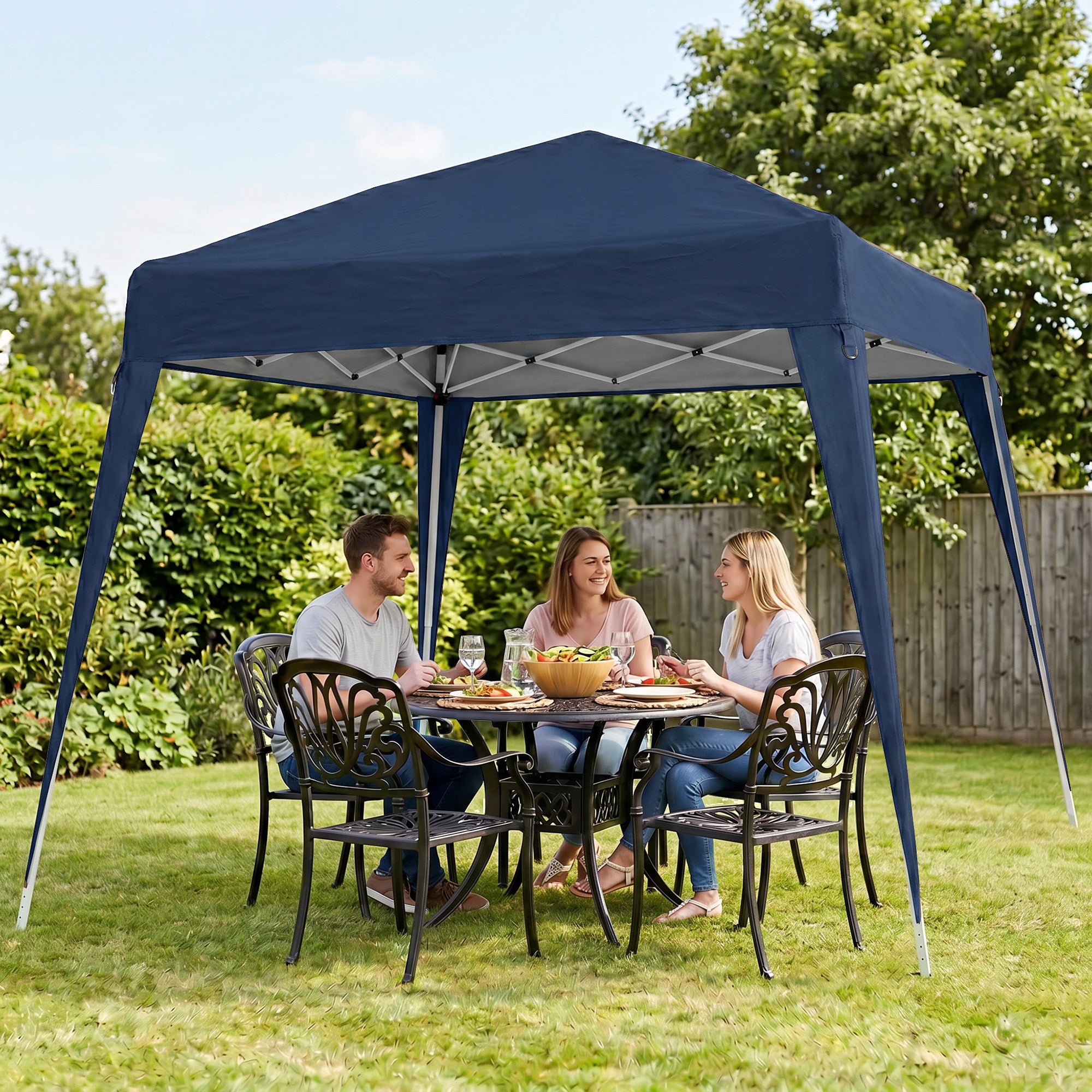 8' x 8' Pop Up Canopy, Outdoor Folding Tent, Portable Party Tent with Carrying Bag for Camping, Party, Picnic, Blue
