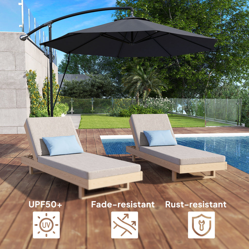 9.5' Cantilever Umbrella with Wind Protection Strap and Cover, Hanging Umbrella with Crank and Cross Base, UPF 50+, Grey