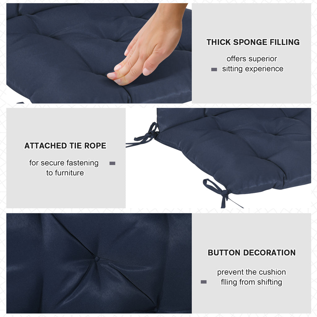 Patio Chair Cushions Set of 2, 39" x 20" x 3" Outdoor Tufted Cushion Set with Ties for Indoor Outdoor Garden Furniture, Dark Blue
