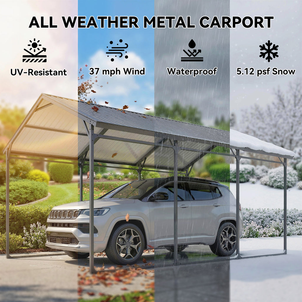 10 x 15ft Metal Carport, Heavy-Duty Carport Canopy with Reinforced Steel Frame & Roof, All-Weather Protection