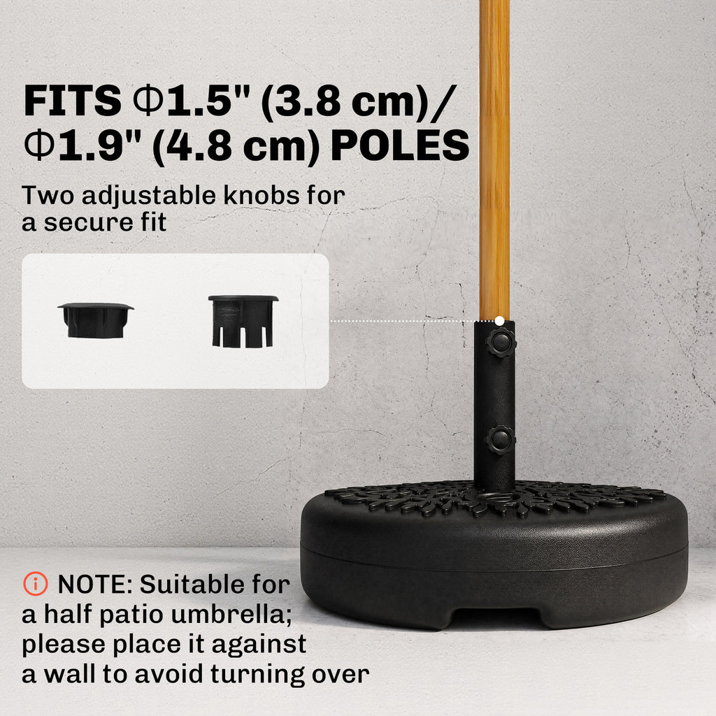 Plastic Half Round Umbrella Base, Sand or Water Filled Half Patio Umbrella Stand Holder 40lb Water or 46lb Sand, Black
