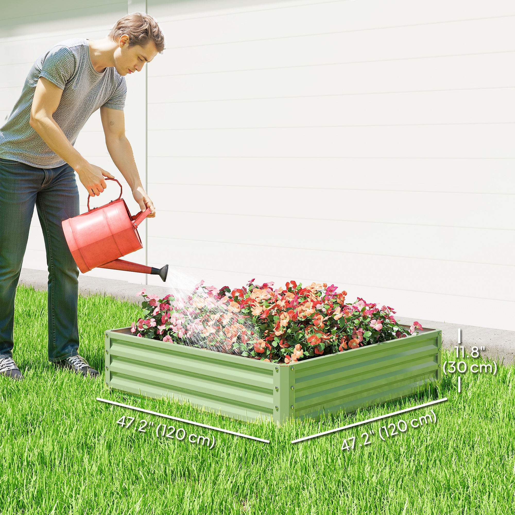 4' x 4' x 1' Raised Garden Bed Galvanized Steel Planter Box for Vegetables, Flowers, Herbs, Light Green