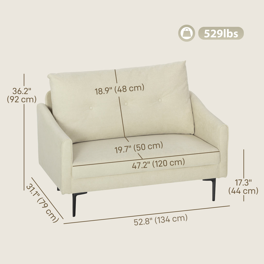 2 Seater Sofa, Small Modern Couch with High-Resilience Foam, Thicken Padding, Button Tufted, Cream White