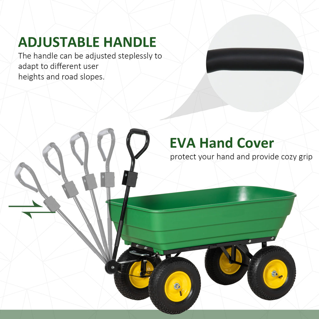 Garden Dump Cart Heavy Duty 440lbs Wagon with Steel Frame and 12" Pneumatic Tires, Green
