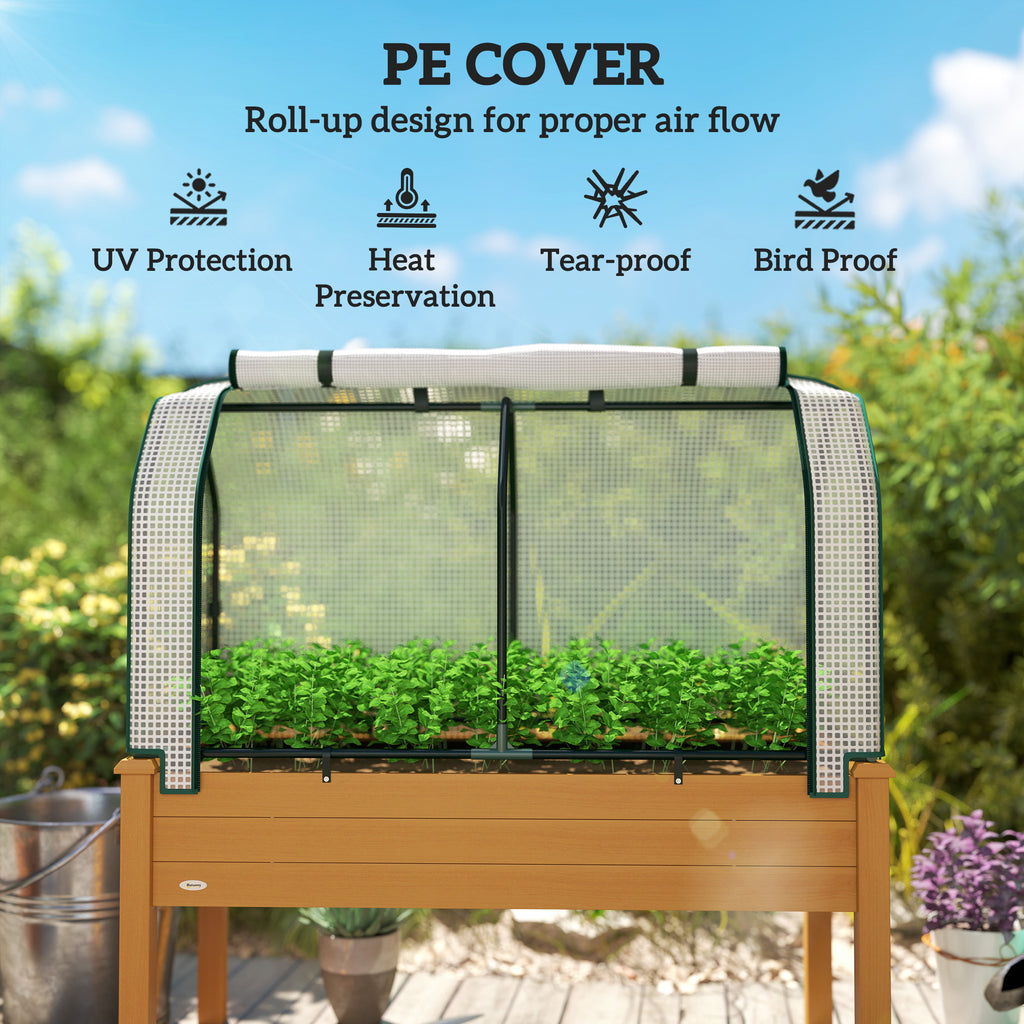 Raised Garden Bed with PE Greenhouse Cover Outdoor Elevated Wood Planter Box for Herbs and Vegetables Sand