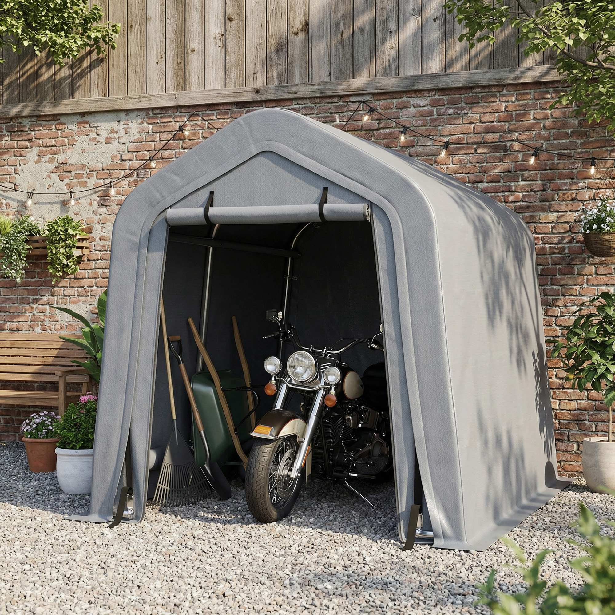 8' x 6' Carport with Sidewalls and Roll-up Door, Outdoor Storage Shelter for Motorcycle and Car, Dark Grey