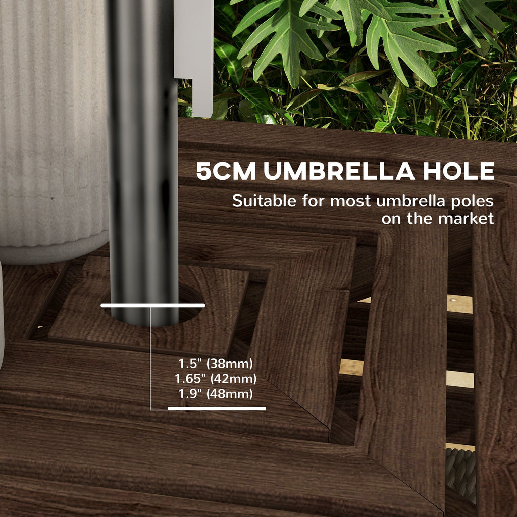 2-in-1 Outdoor Umbrella Base Storage Box Wooden Patio Side Table, Brown