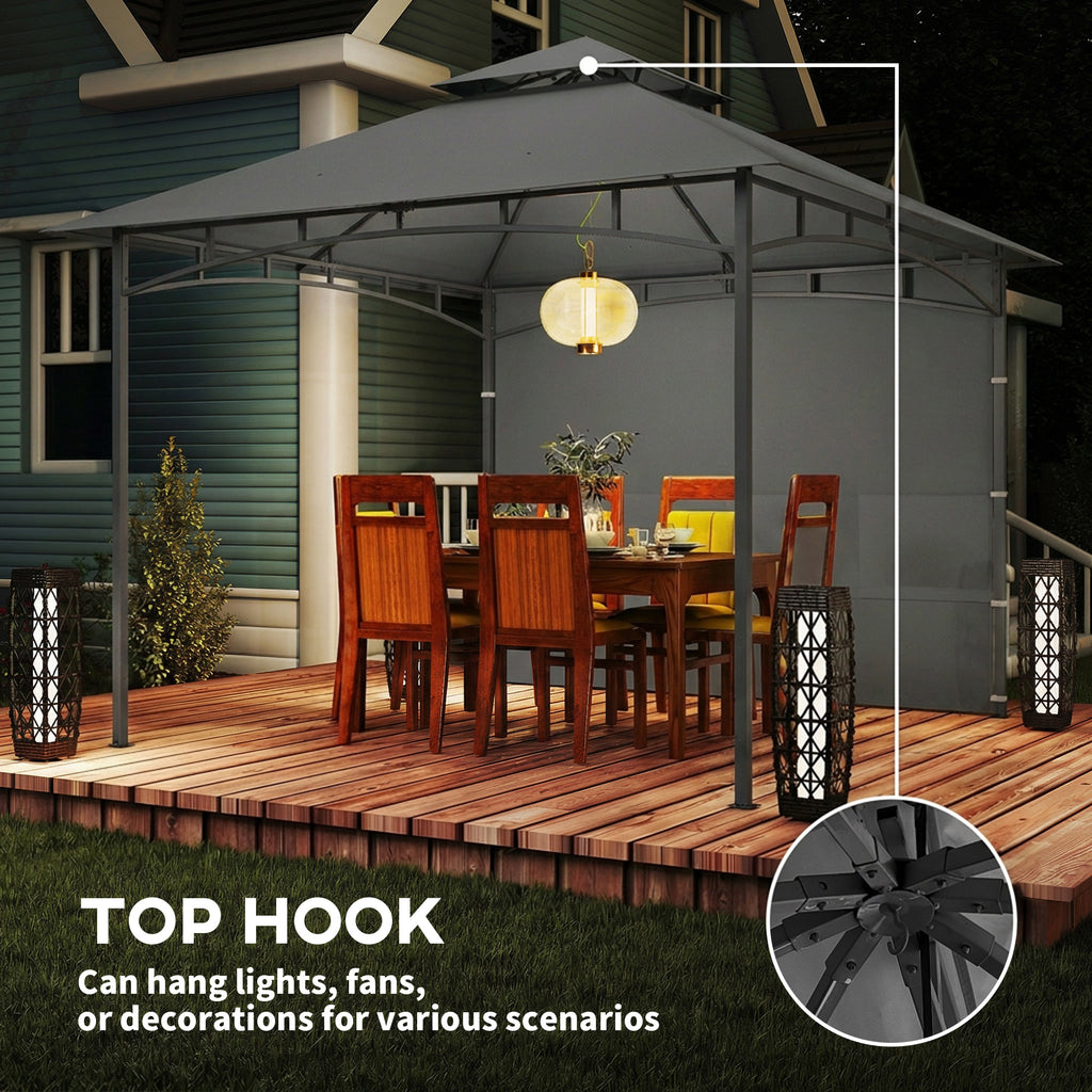 10' x 10' Patio Gazebo, Double Roof Outdoor Gazebo Canopy Shelter with Storage, Hook, Metal Frame, Dark Grey