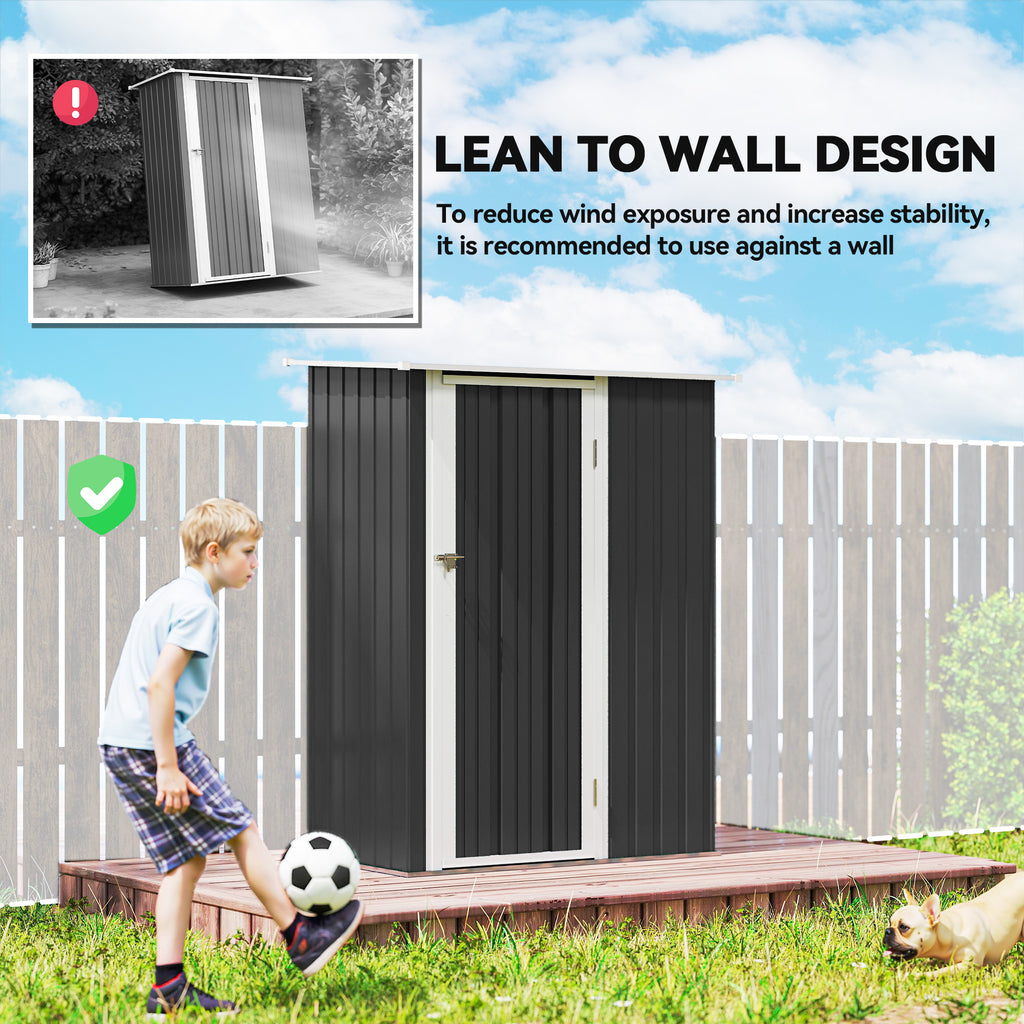 5 x 3ft Outdoor Storage Shed Metal Garden Shed Cabanon with Sloped Roof, Lockable Door for Tool, Grey