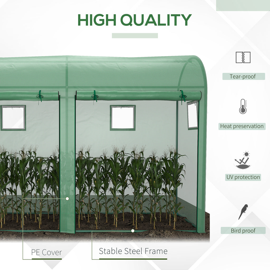 Outdoor Garden Greenhouse, Steel Greenhouse tent with 2 Doors and 4 Windows for Backyard, Patio, 9.8'x3.3'x6.6', Green