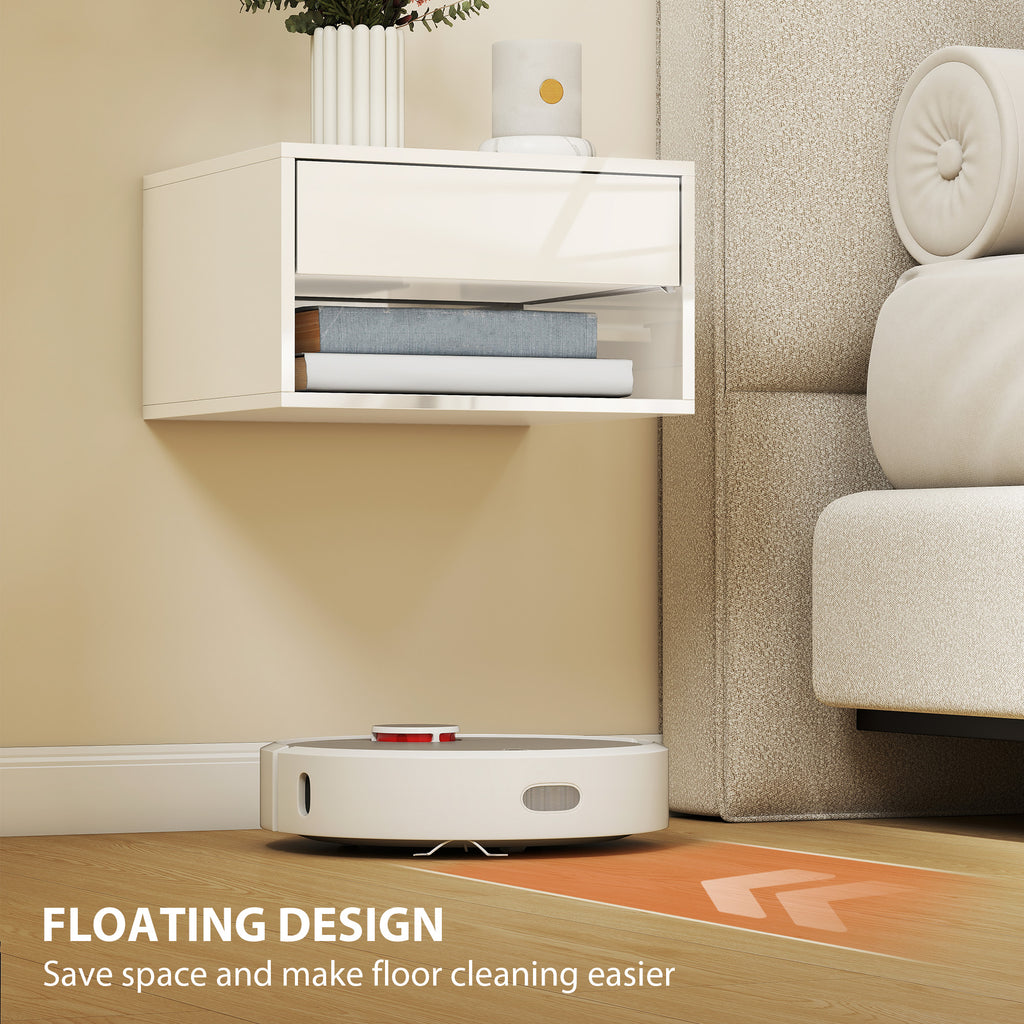 Floating Bedside Tables Set of 2, Wall-Mounted Nightstand, High Gloss White