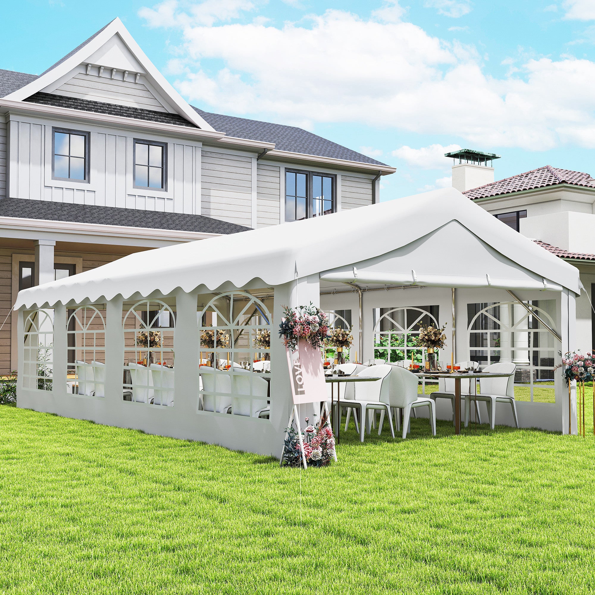 13'x26' Heavy Duty Large Party Tent & Carport with Removable Sidewalls, Windows, Portable Garage Canopy Tent, White