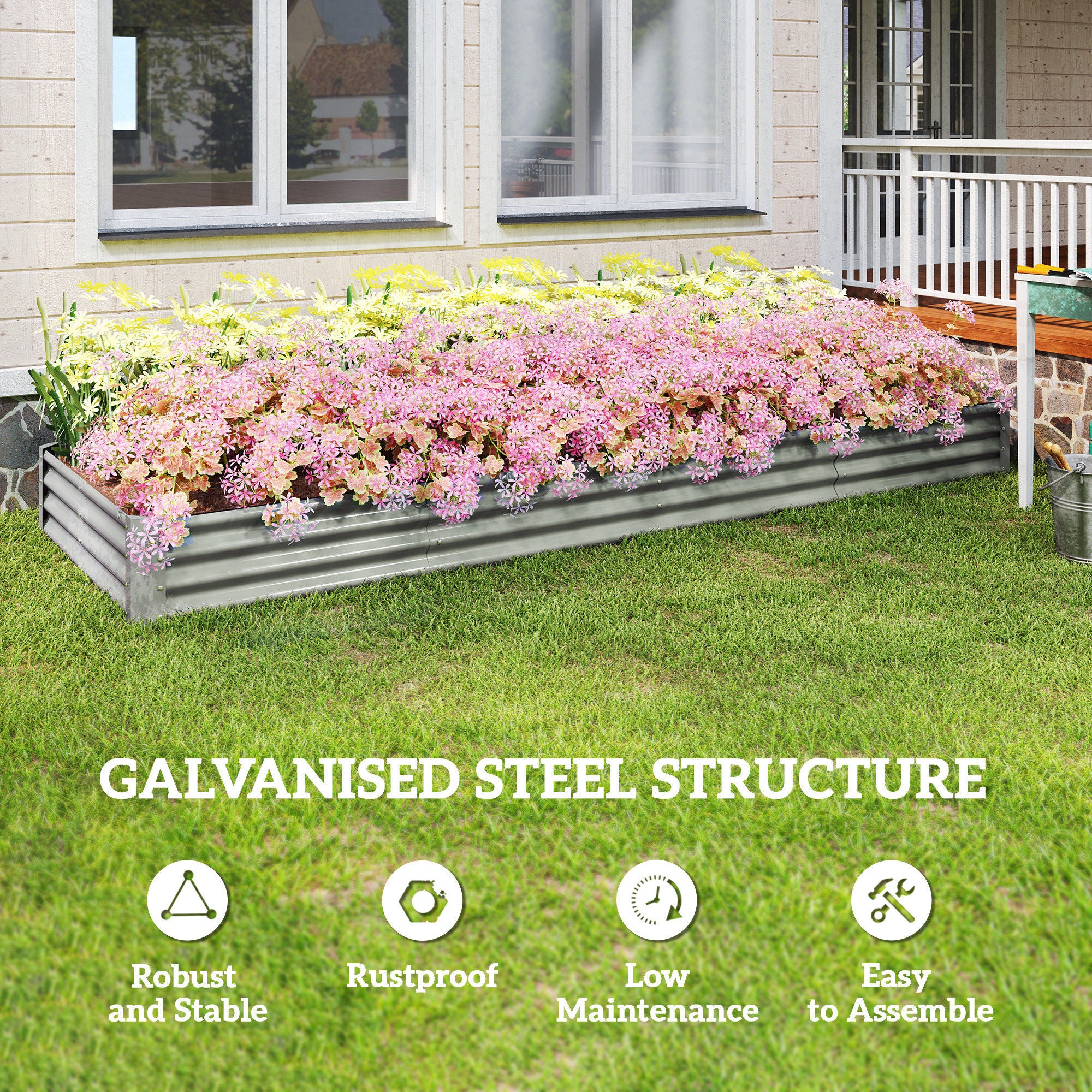 12 x 4 x 1ft Galvanized Raised Garden Bed, Reinforced Outdoor Planter Box with Open Bottom, Silver
