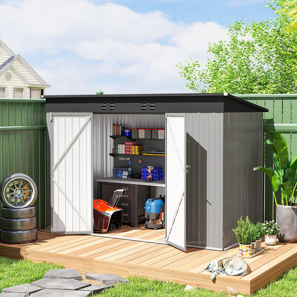 9' x 4' Galvanized Steel Garden Storage Shed with Lockable Doors, Gloves and 2 Air Vents for Backyard, Patio, Lawn