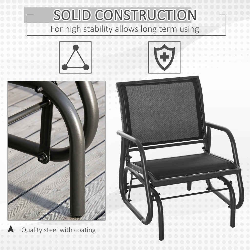 Patio Glider Outdoor Glider Chair with Breathable Mesh Seat & Backrest, Armrests and Metal Frame, Black