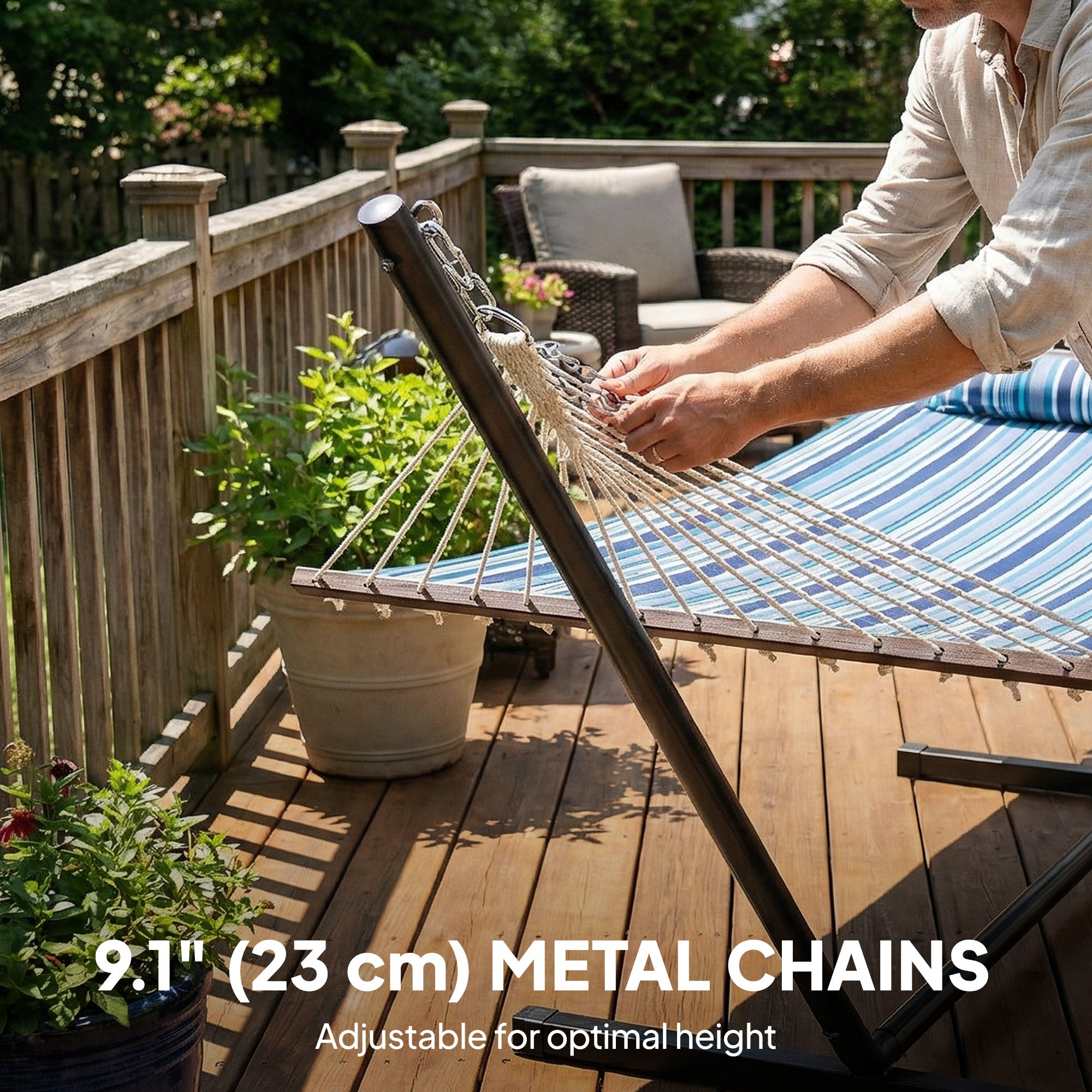 Hammock with Stand Heavy Duty Camping Hammock with Steel Frame for Patio Backyard Blue and White