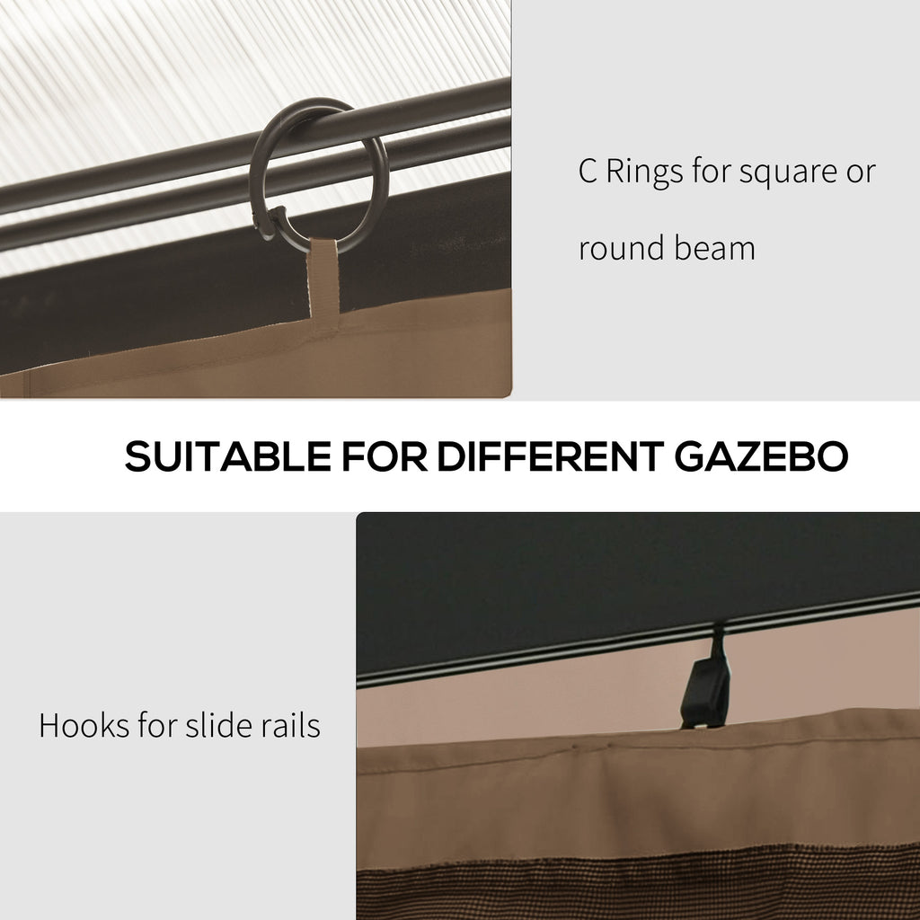 Gazebo Curtains, 10' x 10' Universal Replacement Privacy Curtain, 4-Panels Sidewall with Hooks/C-Rings, Brown