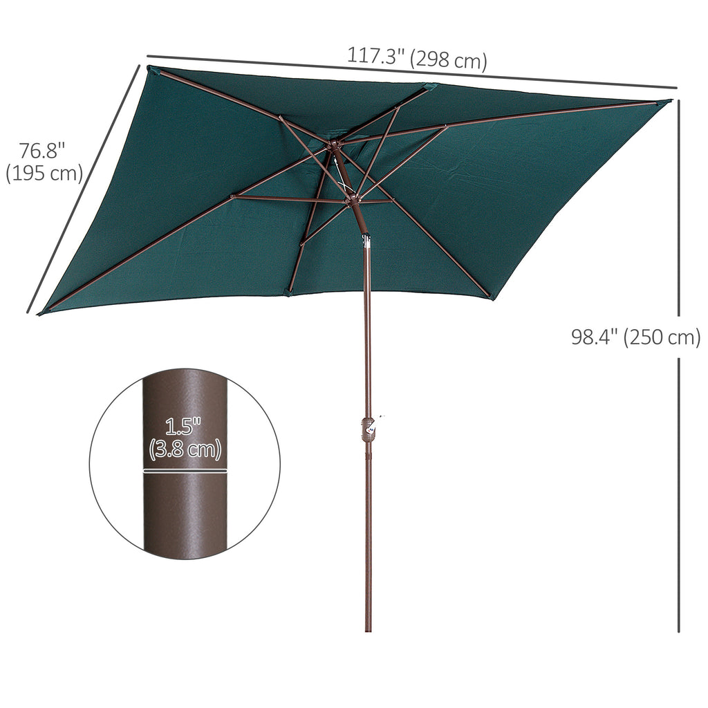 6.5x10ft Rectangle Aluminum Tilt Patio Umbrella Garden Market Parasol Outdoor Sunshade Canopy with Crank(Green)