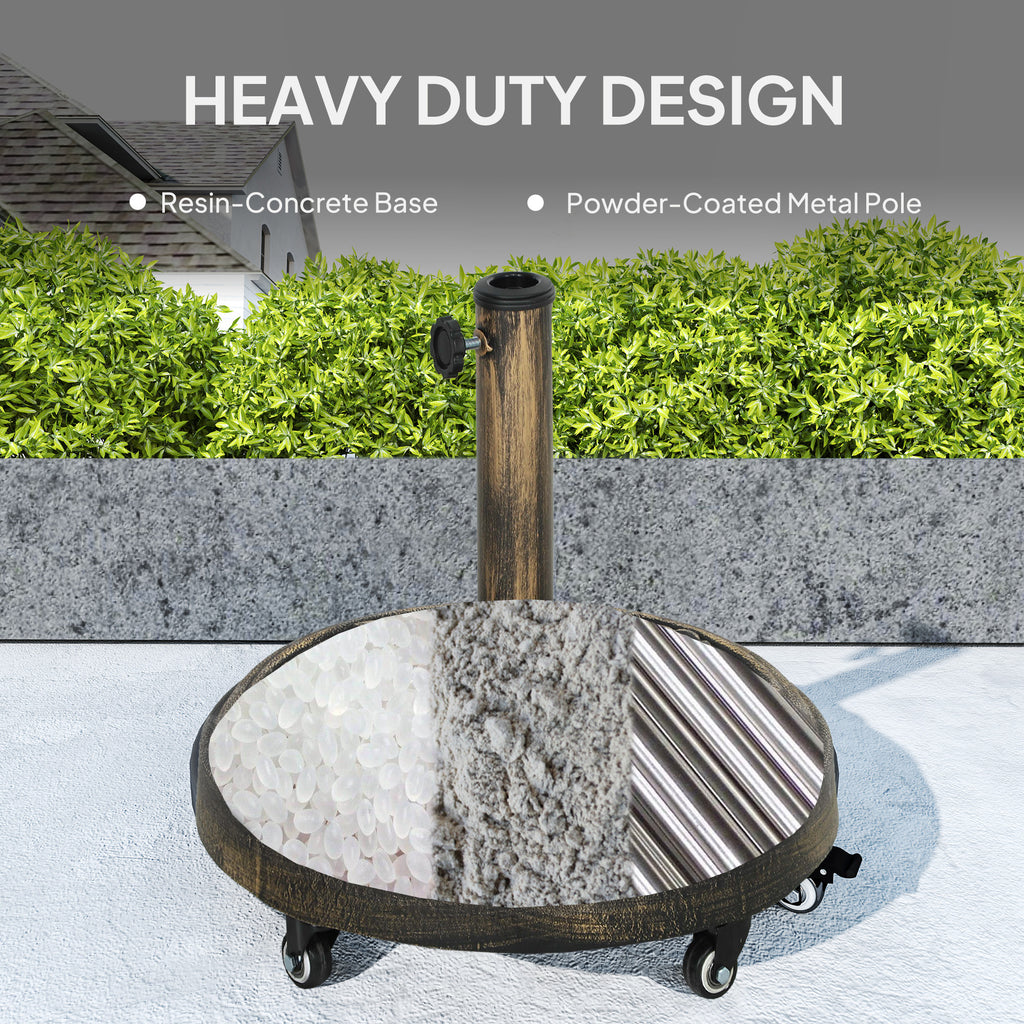46 lbs Resin Round Patio Umbrella Base, Umbrella Stand with Wheels, Outdoor Umbrella Stand for 1.3"/1.5"/1.9" Umbrella Poles for Outdoor, Lawn, Poolside, Bronze