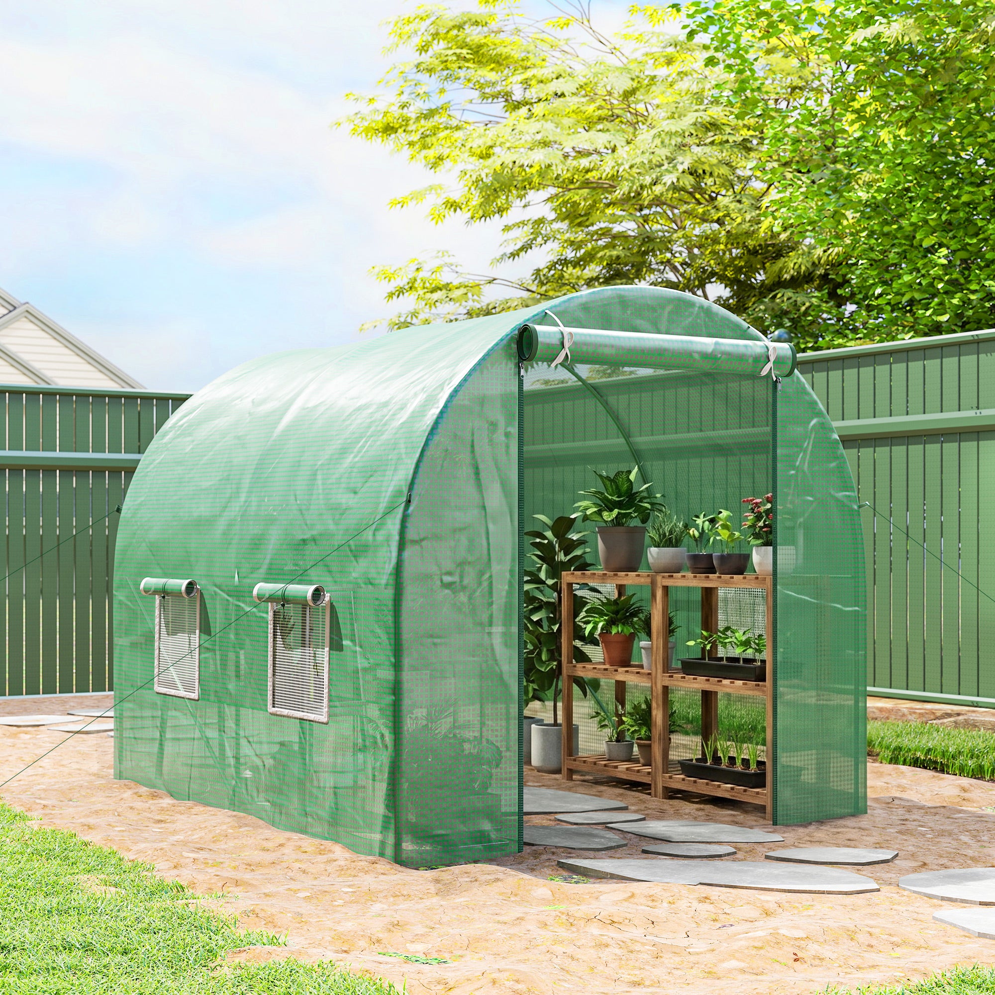 8'x6.6'x6.6' Heavy Duty Walk-in Greenhouse Garden Tunnel Hot House Outdoor Flower Vegetable Growth Warm House Roll Up Door, Windows, Steel