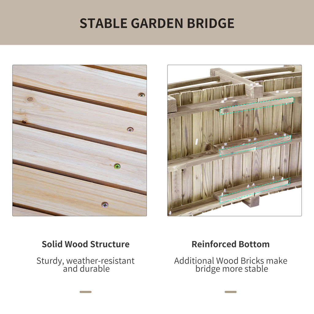 5FT Wood Garden Bridge Outdoor Decorative Landscape Side Rails Backyard Moon Bridge Park Decor Natural Wood