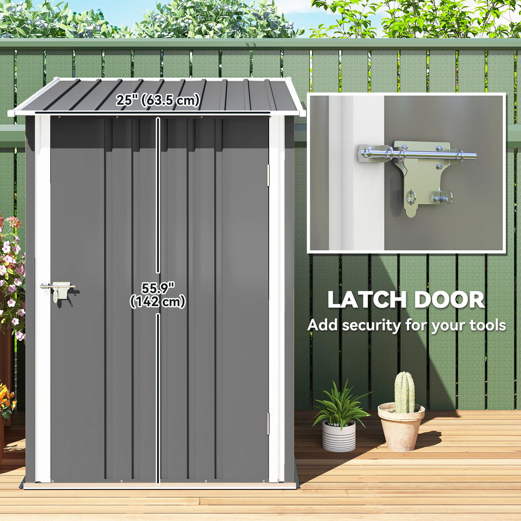 3.3' x 3.4' Lean-to Garden Storage Shed, Outdoor Galvanized Steel Tool House with Lockable Door for Patio Grey