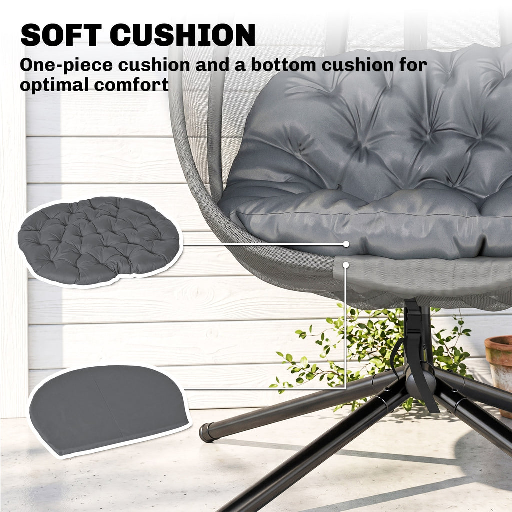 Hanging Egg Chair, Outdoor Indoor Swing Chair with Stand, Folding Basket and Thickened Cushion, Grey