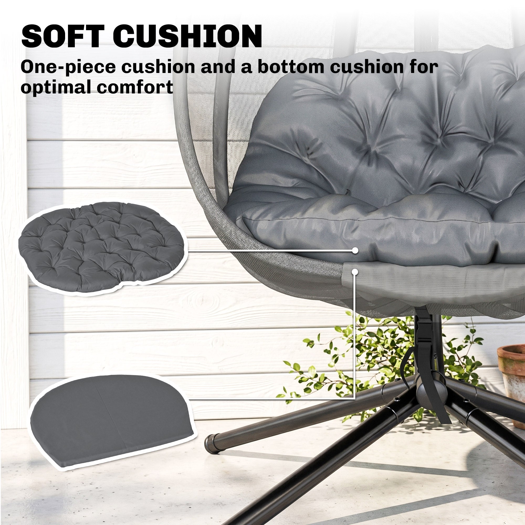 Hanging Egg Chair, Outdoor Indoor Swing Chair with Stand, Folding Basket and Thickened Cushion, Grey